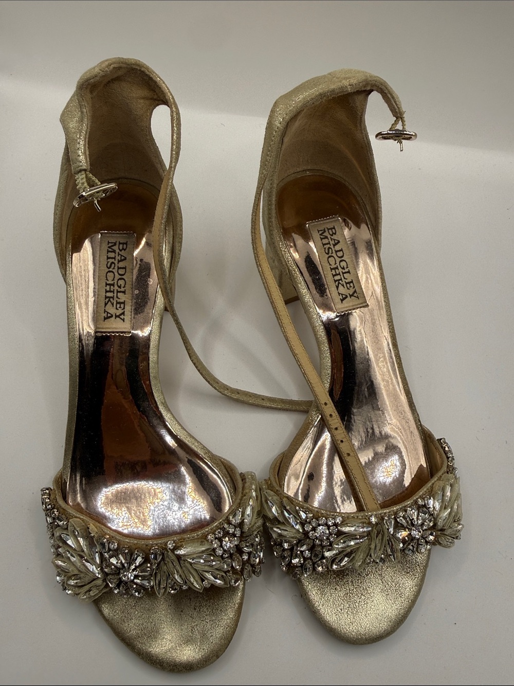 Badgley Mischka Metallic Gold Beaded Open-Toe Sandals